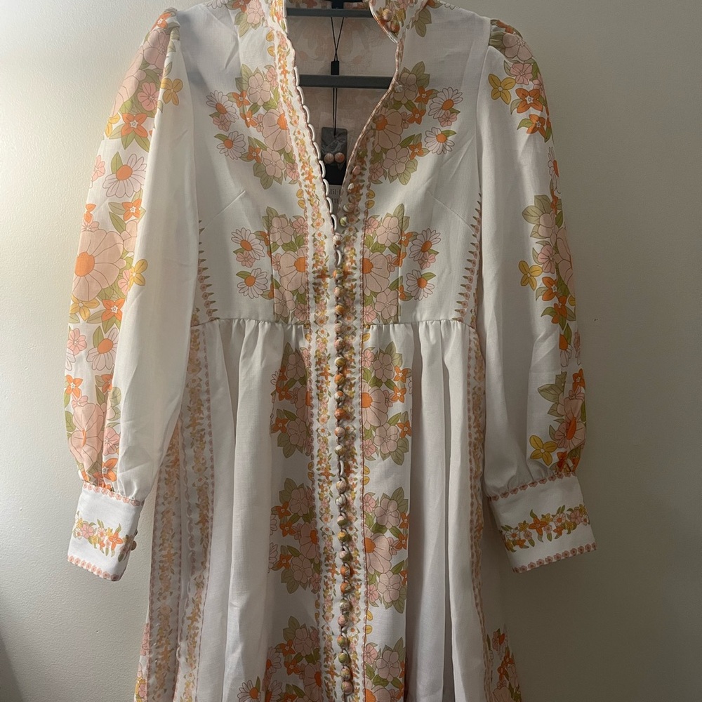 Beulah Cream and Orange Floral Long Sleeve Dress